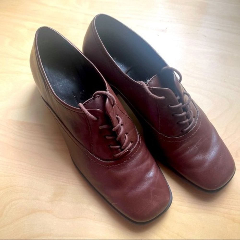 Easy Spirit Brown Leather Low Heel Oxford Size 6B/2A Lace-up Dark Academia